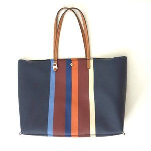 TORY BURCH Kerrington Large Striped Tote Navy Multi